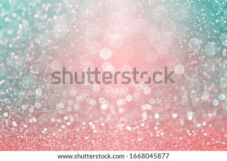 Fancy teal green glitter, coral pink and peach sparkle confetti background for turquoise happy birthday party invite, spring Easter banner, aqua mint wedding, fun xmas pattern or girly perfume texture Royalty-Free Stock Photo #1668045877