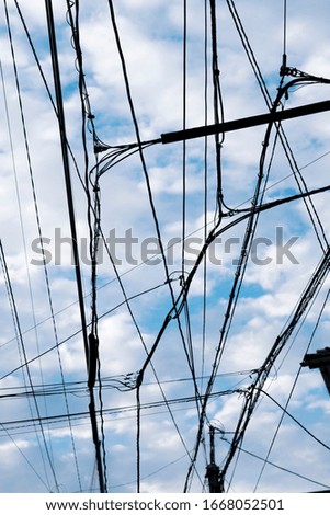 Blue sky and clouds hanging on the wire