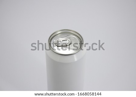 Aluminum white soda can mock-up isolated on soft gray background. High resolution photo.
