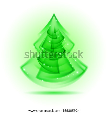 Green Christmas tree in fractal geometry style on white background.