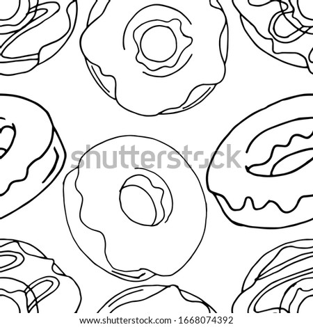 Vector seamless pattern. Sweet donuts. Hanukkah. Sketch