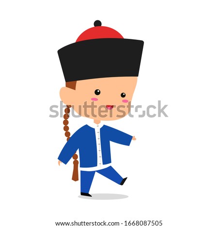 cute qing army boy character in cartoon style