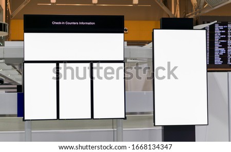 Blank billboard mock up or posters in the airport,Empty advertising billboard at aerodrome for advertisement.