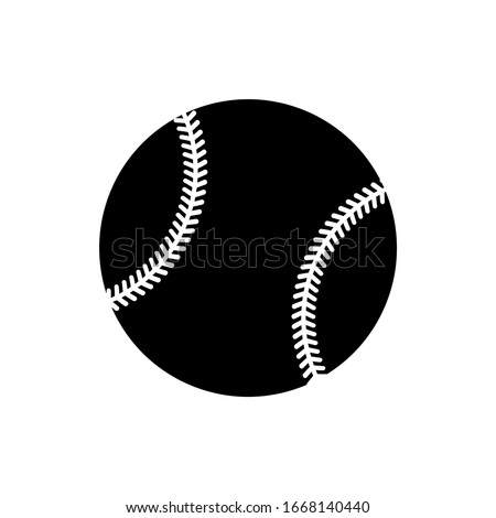 Vector black baseball ball icon. Game equipment. Professional sport, classic ball for official competitions and tournaments. Isolated illustration.