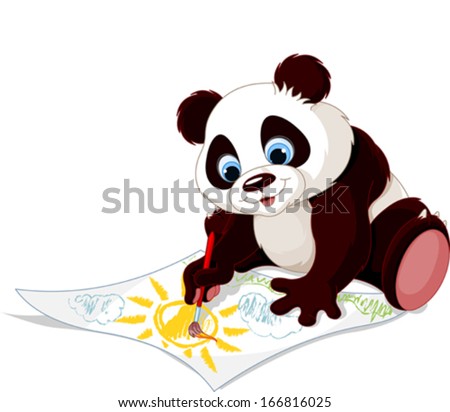 Illustration of cute panda drawing picture