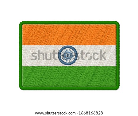 Flag Of Republic of India Patch. Vector Photo Realistic Embroidery Isolated On White Background. 
