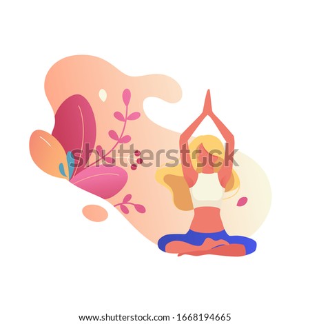 Woman doing sport, yoga, dancing, fitness exercise. Flat modern illustrations for beauty, spa, wellness, natural products, cosmetics, body care. Design for mobile website development. - Vector