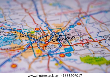 Columbia on USA travel map background