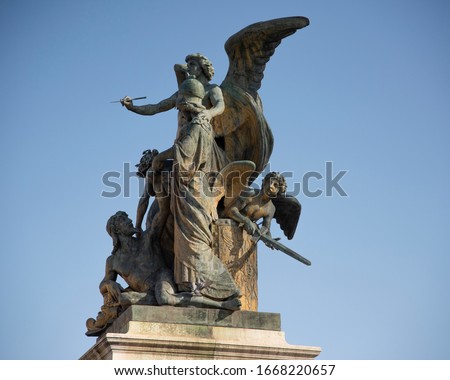 They are two bronze statues depicting a winged Victory, altar of the Fatherland, Victorian, Rome, Italy.