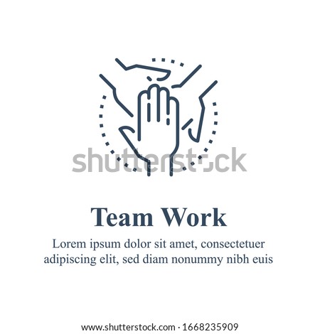 Team work, cooperation or collaboration, unity concept, employee engagement, crossed hand and on hand, business partnership, concerted effort, vector line icon Royalty-Free Stock Photo #1668235909