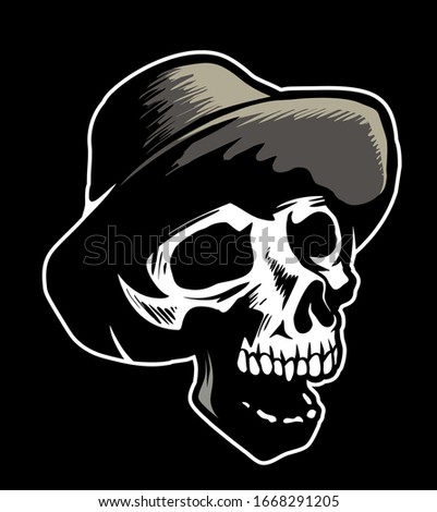 Vintage style seaman skull in sailor hat, isolated on black background.