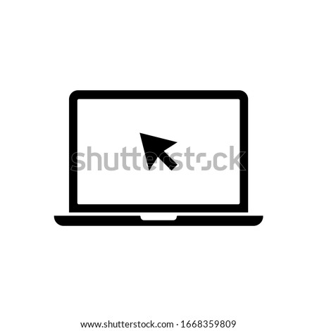 Click in laptop vector icon. Concept of using a personal computer. Vector illustration on white background. Royalty-Free Stock Photo #1668359809