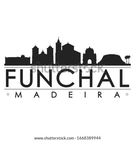 Funchal, Portugal Skyline Silhouette City. Cityscape Design Vector. Famous Monuments Tourism.