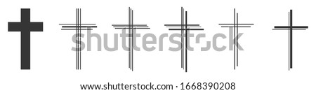 Christian Cross vector icons. Set of Christian Crosses on white background. Vector illustration. Various black Christian Crosses.