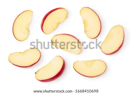 Red apple slices isolated on white background with clipping path and full depth of field. Top view. Flat lay Royalty-Free Stock Photo #1668410698