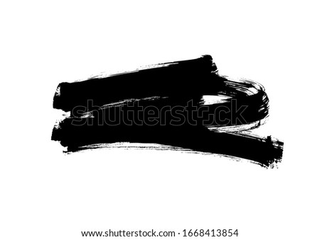 Black paint vector brush stroke isolated on white background. Vector ink illustration, dry dirty smear. Grunge paint brushstroke, box, frame, banner, design element for text. Modern textured shape.