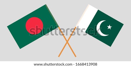 Crossed flags of Bangladesh and Pakistan. Official colors. Correct proportion. Vector illustration

