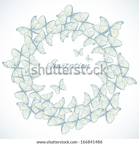 Round frame with decorative butterflies. Ornament with place for text. Vector illustration 