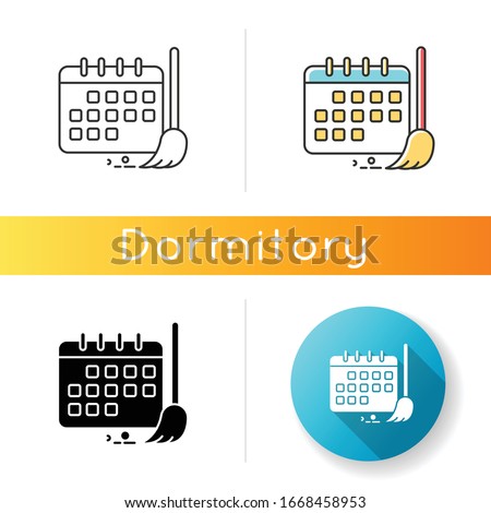 Cleaning schedule icon. Household chores. Plan, calendar. Cleanliness control. Keeping house clean. Linear black and RGB color styles. Linear, black and RGB color styles. Isolated vector illustrations