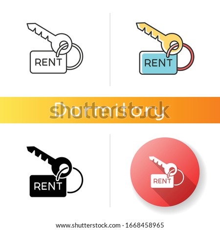House key icon. Rent service. Real estate matters. Car, apartment, property rental . Renting deal. Linear black and RGB color styles. Linear, black and RGB color styles. Isolated vector illustrations