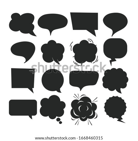 Black comic cartoon speech bubbles isolated set. Vector flat graphic design illustration