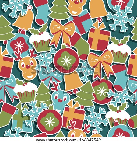 festive seamless christmas pattern with seasonal objects, eps 10 format with transparencies and clipping mask.