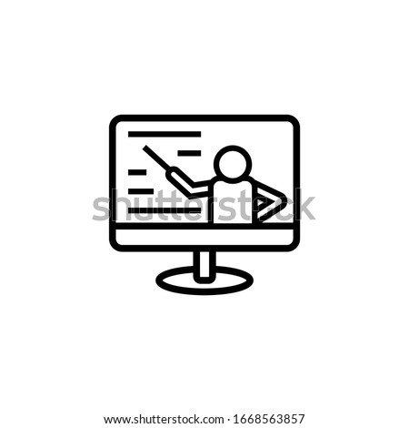Computer training vector icon in linear, outline icon isolated on white background
