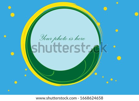 Vector frame for your photo. It consists of a pattern of green and yellow, round shape. Greeting, invitation, decoration.