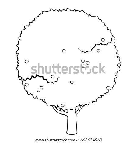 Vector silhouette of apple tree. Stylized contour for logo design, clothing decoration, tattoo or greeting card. Isolated stock illustration on a white background.