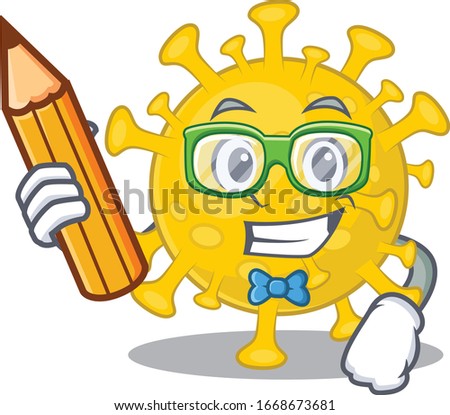 A smart student corona virus diagnosis character with a pencil and glasses