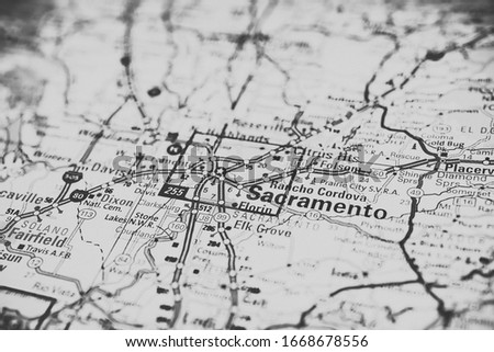 Sacramento USA Map, Atlas Travel Background