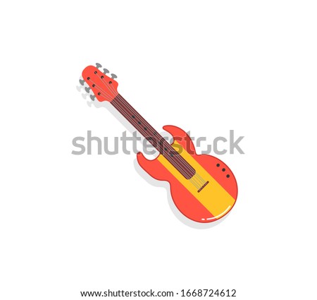 Set of different guitar. Acoustic, electric guitar and ukulele on a white background. String musical instruments. Collection of musical instruments. Vector illustration, EPS 10.