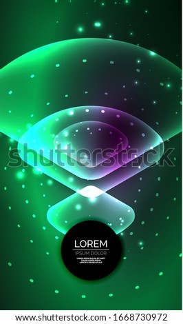 Glowing neon shiny transparent abstract geometric shapes with light effects. Techno futuristic vector abstract background For Wallpaper, Banner, Background, Card, Book Illustration, landing page