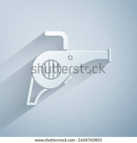 Paper cut Leaf garden blower icon isolated on grey background. Paper art style. Vector Illustration