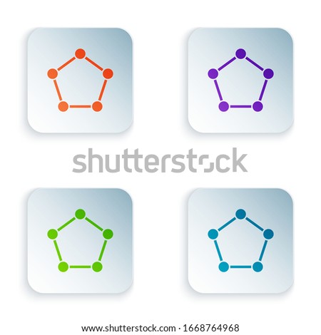 Color Geometric figure Pentagonal prism icon isolated on white background. Abstract shape. Geometric ornament. Set colorful icons in square buttons. Vector Illustration