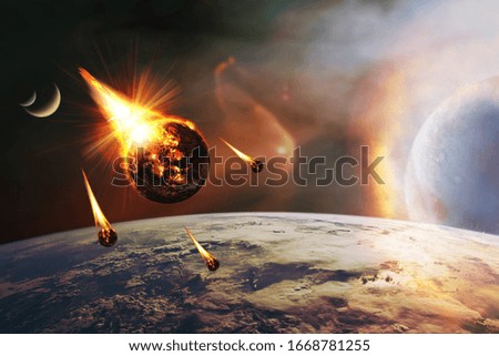 Apocalyptic abstract background with a burning planet . Elements of this image furnished by NASA.