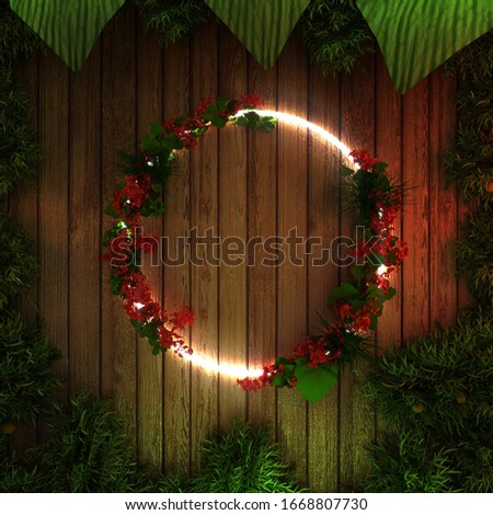 Party Time Red Green Flower Neon Sign, Mock-Up With Free Space, 3D Renderleme, 3d Illustration.