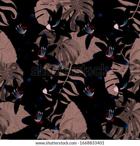 Philippine Flowers. Seamless Tropical Pattern with Hawaiian Jungle. Big Texture. Retro Background for Tablecloth, Underwear, Shirt. Vector Seamless Pattern with Philippine Flowers