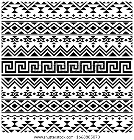 Ikat aztec ethnic pattern background vector in black and white color Royalty-Free Stock Photo #1668885070