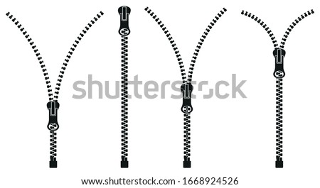 Zipper. Closed and open zip set. Vector Royalty-Free Stock Photo #1668924526