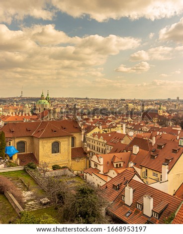 Prague - panoramic view of old town from Hradčany. Prague Panorama.