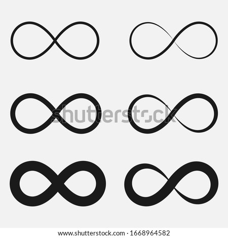 Set of infinity symbol black and white vector icon.