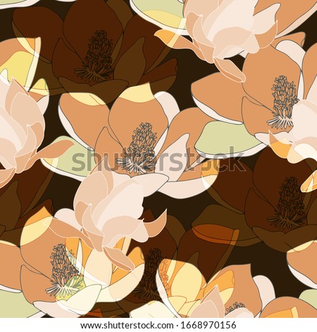 Large brown, tangerine inflorescences of flowers. Floral seamless pattern. Vector illustration with hand drawn plants.