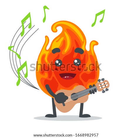 vector illustration of mascot or fire character playing guitar