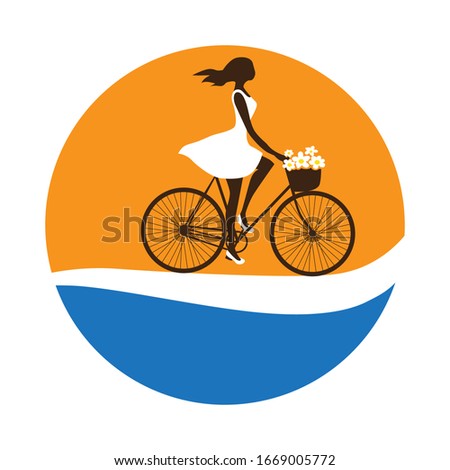 woman riding bike, vector illustration