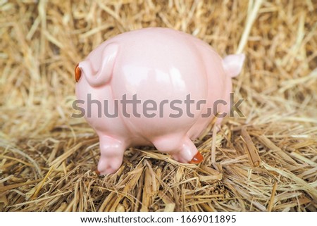 Pig model with a pile of straw from every angle