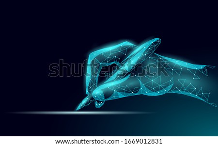 3D digital signature writing concept. Businessman whine a sign on tablet touch screen terminal. Digital pen online internet data security drawing device vector illustration Royalty-Free Stock Photo #1669012831