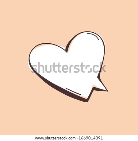 Hand drawn set of heart speech bubbles. Vector pop art romantic objects. Doodle elements for dialog