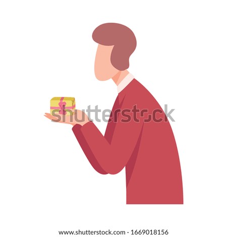 Young Man Holding Gift Box, Side View Flat Vector Illustration