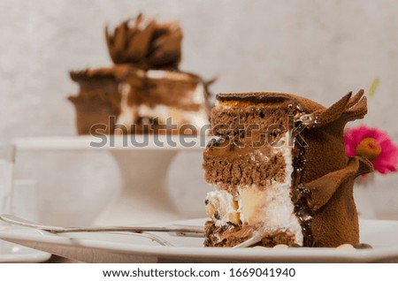 Coffee coated and chocolate cake